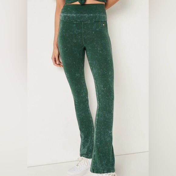 Victorias Secret‎ PINK Women's Size M Cotton Foldover Flare Leg Pants Green Cozy - Picture 1 of 14